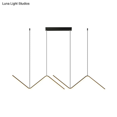 Modern Zigzag Metal Hanging Lamp - Black/Gold Led Island Pendant In Warm/White Light For Dining Room