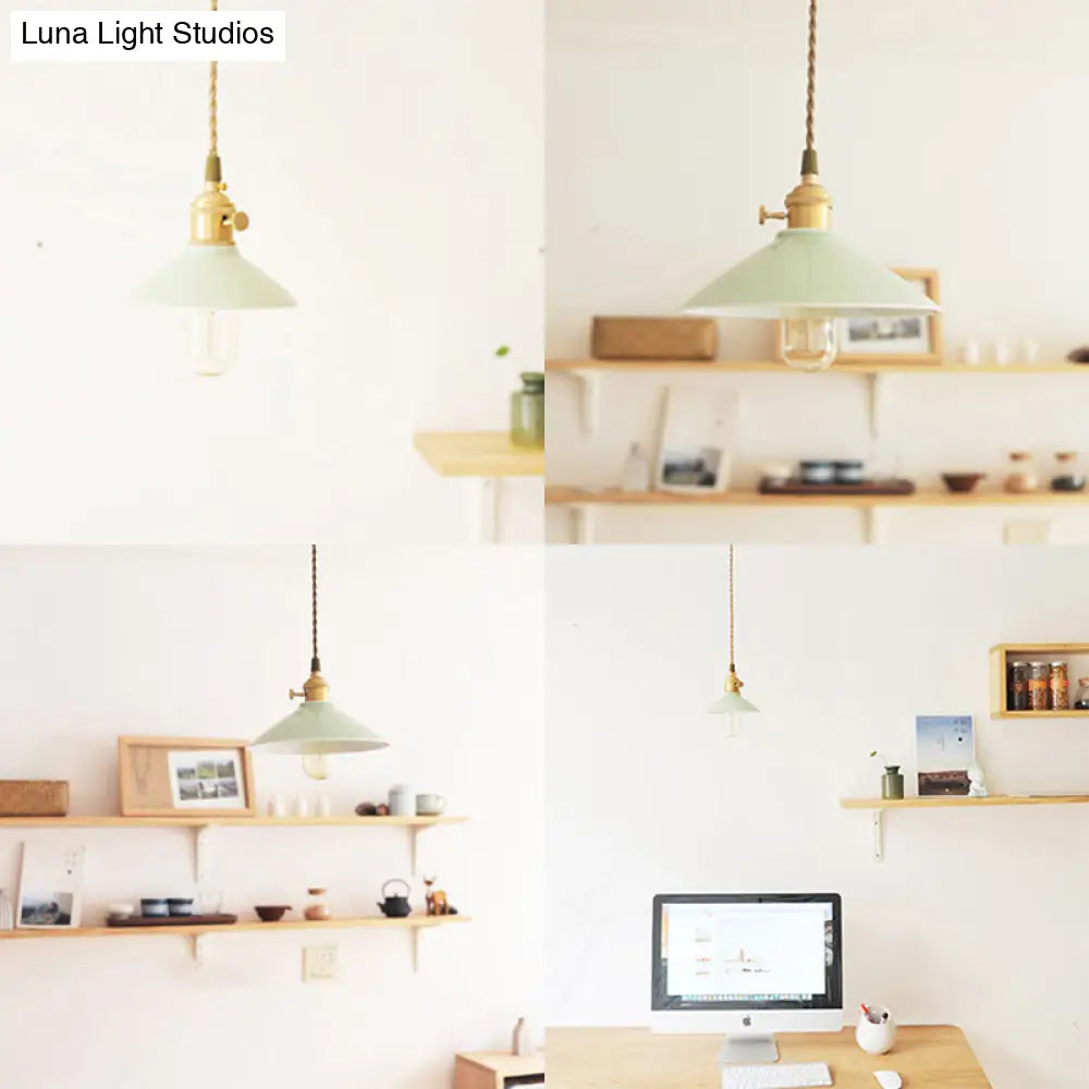 Modernism Conical Suspended Light - 5.5’/8’ Width 1-Light Ceramic And Metal Pendant In White