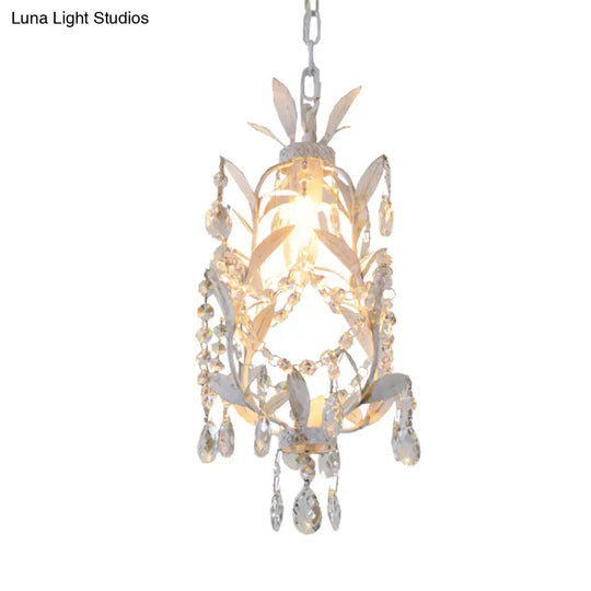 Modernism Crystal Drip Suspension Pendant With Leaves Design In White - 1 Bulb Ceiling Hang Fixture