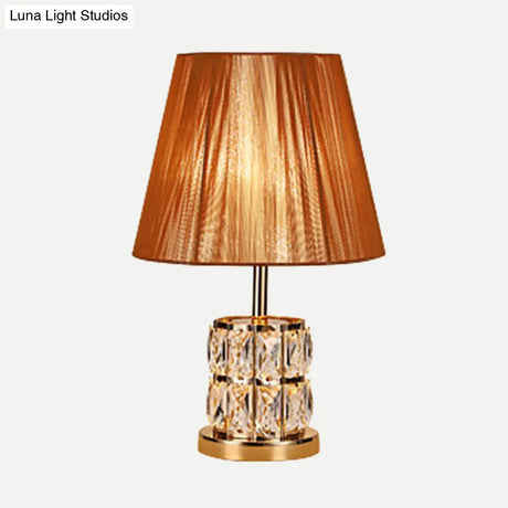 Modernism Fabric Desk Light With Hand-Cut Crystal In Gold - 1 Head Night Table Lamp
