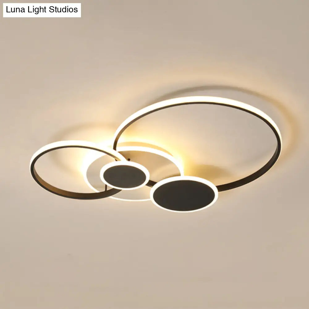 Modernism Led Semi Flush Ceiling Light With Metallic Rings In Black (Customizable 7 Days)