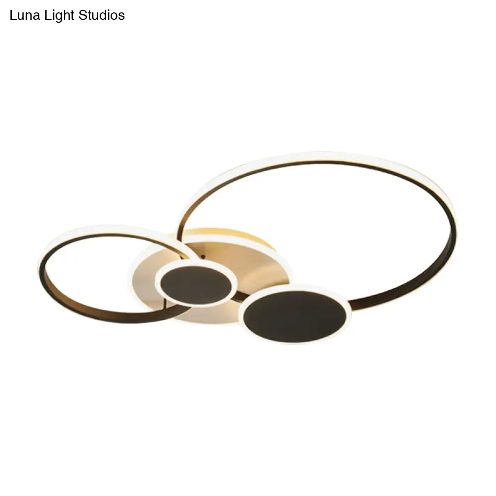 Modernism Led Semi Flush Ceiling Light With Metallic Rings In Black (Customizable 7 Days)