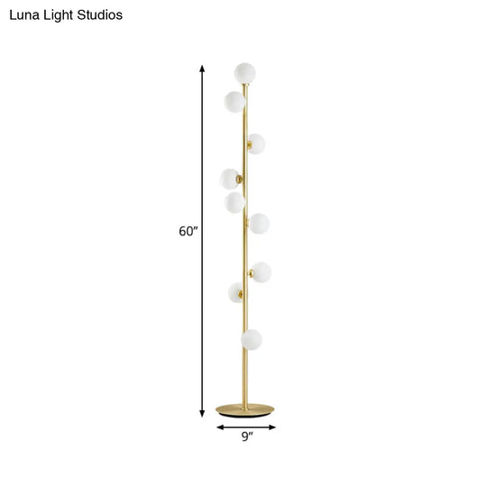 Modernism Modo Shade Floor Light - White Glass 9-Head Lamp In Gold For Living Room Reading