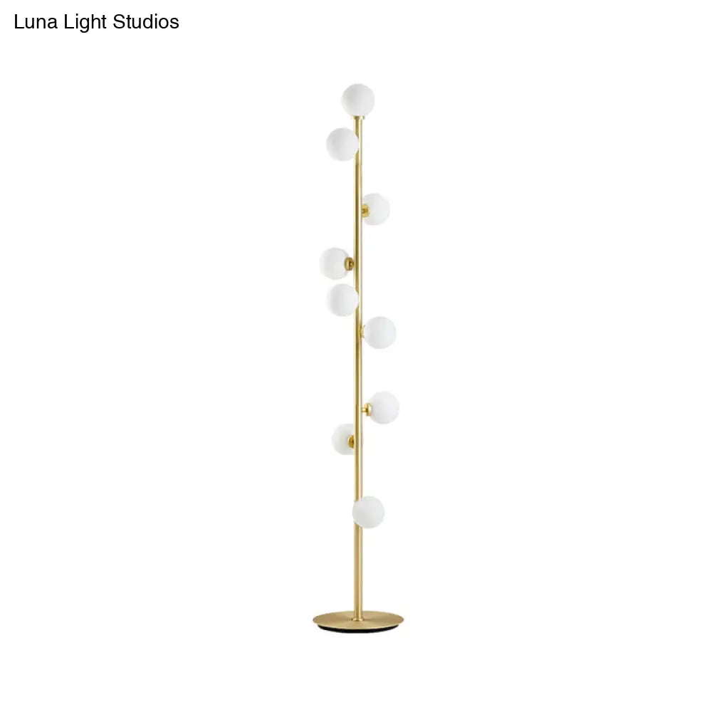 Modernism Modo Shade Floor Light - White Glass 9-Head Lamp In Gold For Living Room Reading