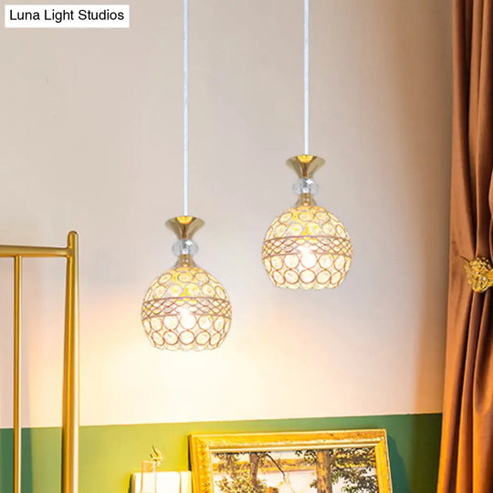 Modernism Pendant Lamp With Crystal-Encrusted Shade - Gold Ball Ceiling Fixture