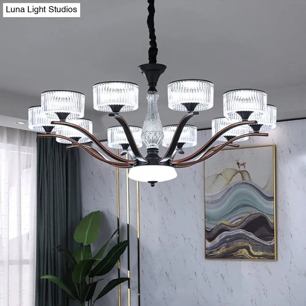 Modernist Clear Crystal Glass Ceiling Chandelier With 10 Bulbs - Black Finish