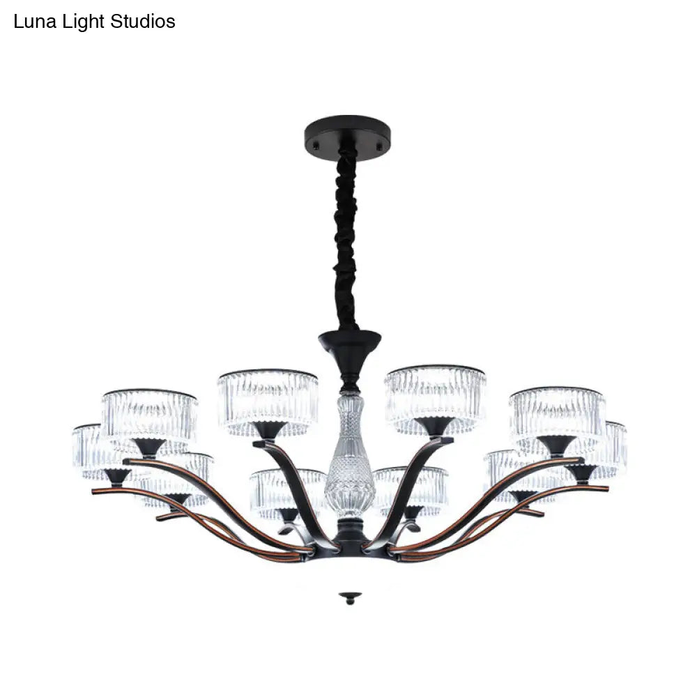 Modernist Clear Crystal Glass Ceiling Chandelier With 10 Bulbs - Black Finish