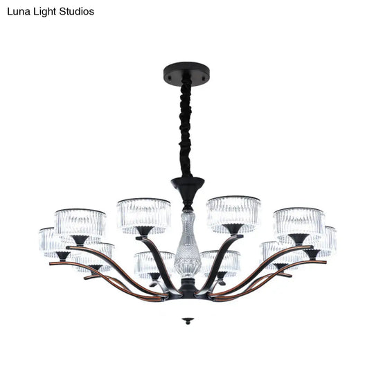 Modernist Clear Crystal Glass Ceiling Chandelier With 10 Bulbs - Black Finish