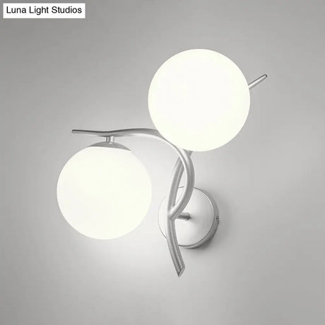 Modernist 2-Head Wall Mounted Sconce In Silver/Black - Milky Glass Global Light Fixture