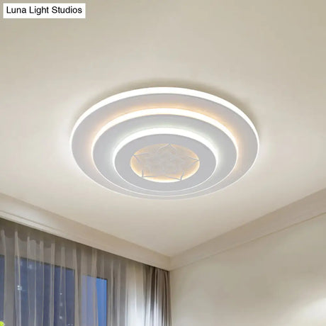 Modernist 3 - Circle Led Flush Mount Lighting In White - Metallic Finish For Bedroom Ceiling