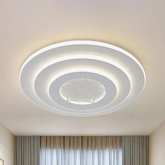 Modernist 3 - Circle Led Flush Mount Lighting In White - Metallic Finish For Bedroom Ceiling
