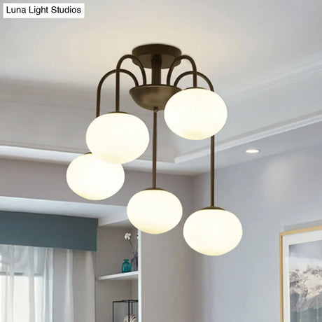 Modernist 5-Light Ceiling Mounted Semi Flush Mount With Frosted Glass Shade In Black/White Finish
