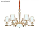 Modernist 6-Bulb Clear Crystal Glass Cone Hanging Lamp Kit In Gold For Bedroom Chandelier