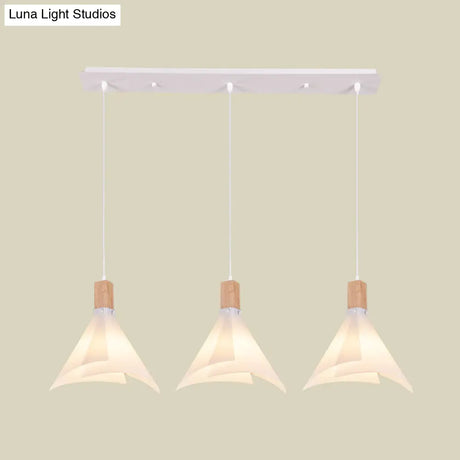 Modernist Acrylic Conical Pendant With 3 White Suspension Lamp Heads - Ideal For Living Room