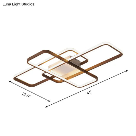 Modernist Acrylic Led Brown Ceiling Light Fixture - Rectangle Flushmount Warm/White 27.5’/41’ Wide