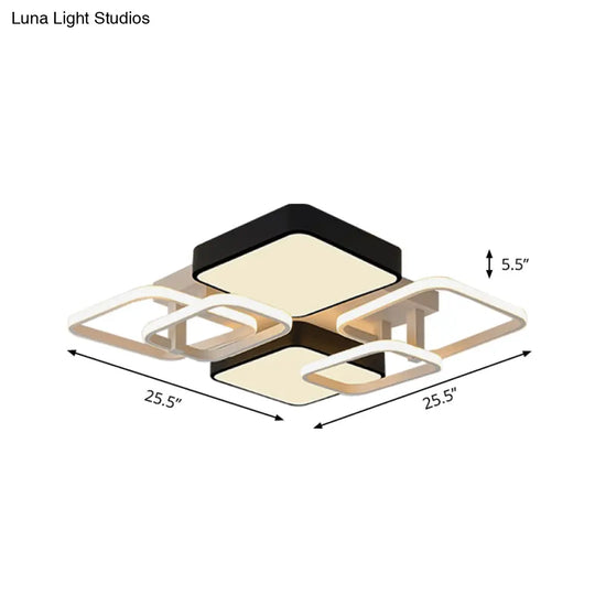 Modernist Acrylic Square Ceiling Flush Mount Led Light 25.5’/39’ Wide Black