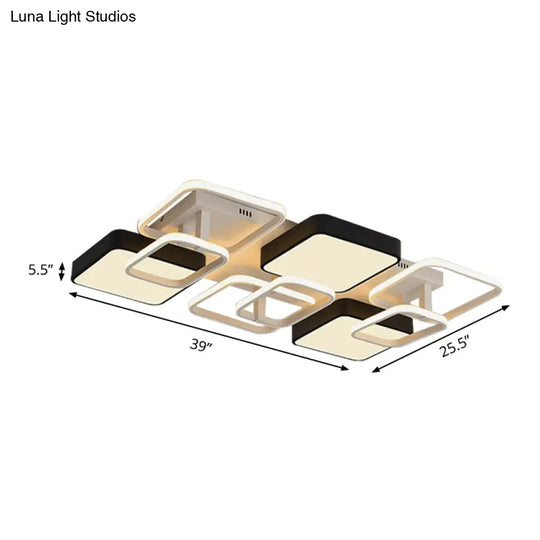 Modernist Acrylic Square Ceiling Flush Mount Led Light 25.5’/39’ Wide Black