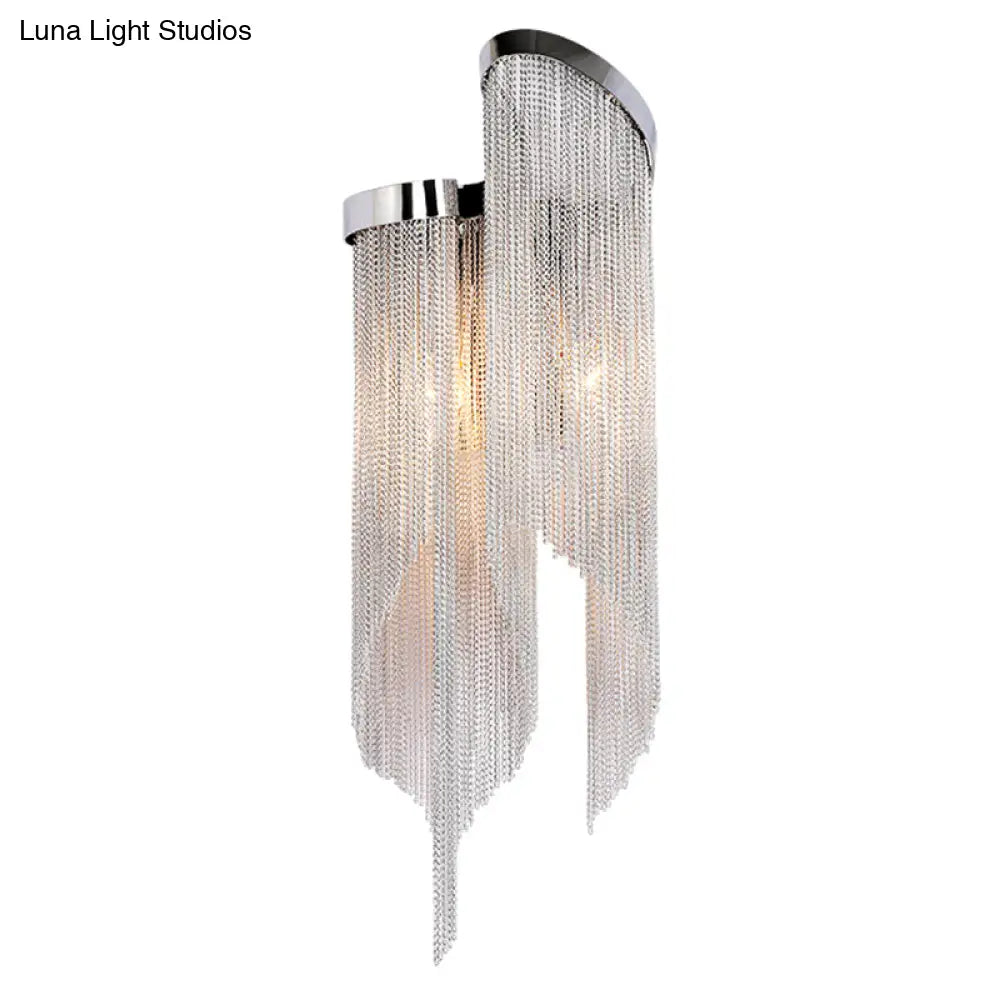 Modernist Aluminum Wall Light Sconce With Tassel Chain - 2 Bulbs Mounted Lamp For Living Room