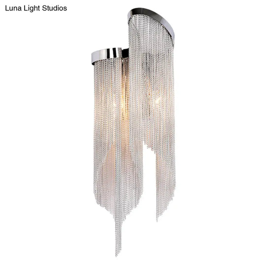 Modernist Aluminum Wall Light Sconce With Tassel Chain - 2 Bulbs Mounted Lamp For Living Room