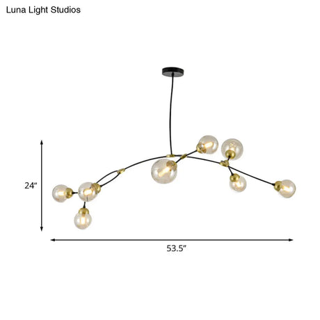 Modernist Amber Glass 8 Head Black Linear Pendant Lamp for Living Room Globe Ceiling Chandelier Black