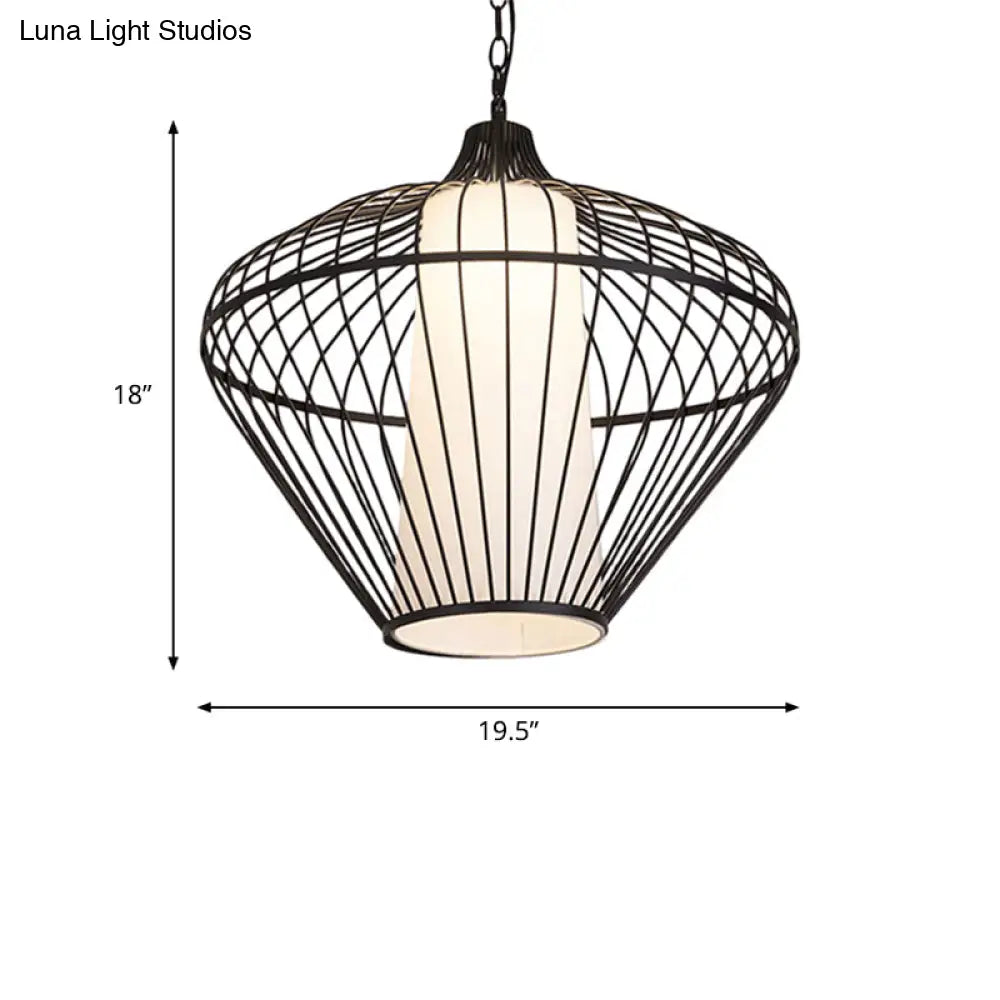 Modernist Bamboo Pendant Light For Dining Room - Black Ceiling Fixture 19.5/21.5 Dia