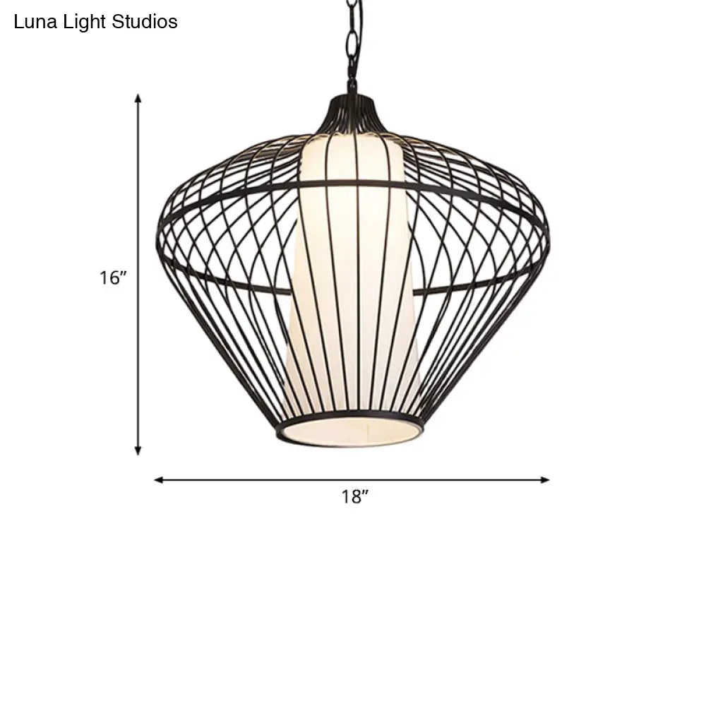 Modernist Bamboo Pendant Light For Dining Room - Black Ceiling Fixture 19.5/21.5 Dia