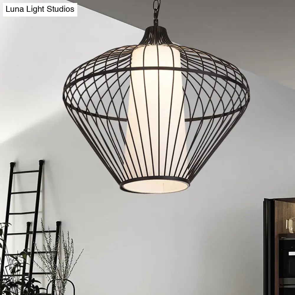 Modernist Bamboo Pendant Light For Dining Room - Black Ceiling Fixture 19.5/21.5 Dia