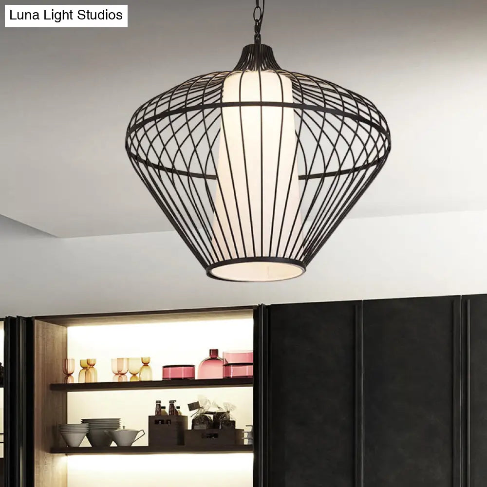 Modernist Bamboo Pendant Light For Dining Room - Black Ceiling Fixture 19.5/21.5 Dia