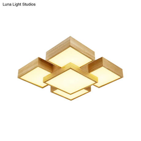 Modernist Beige Flush Mount 26’/31.5’ Led Wood Ceiling Light Fixture