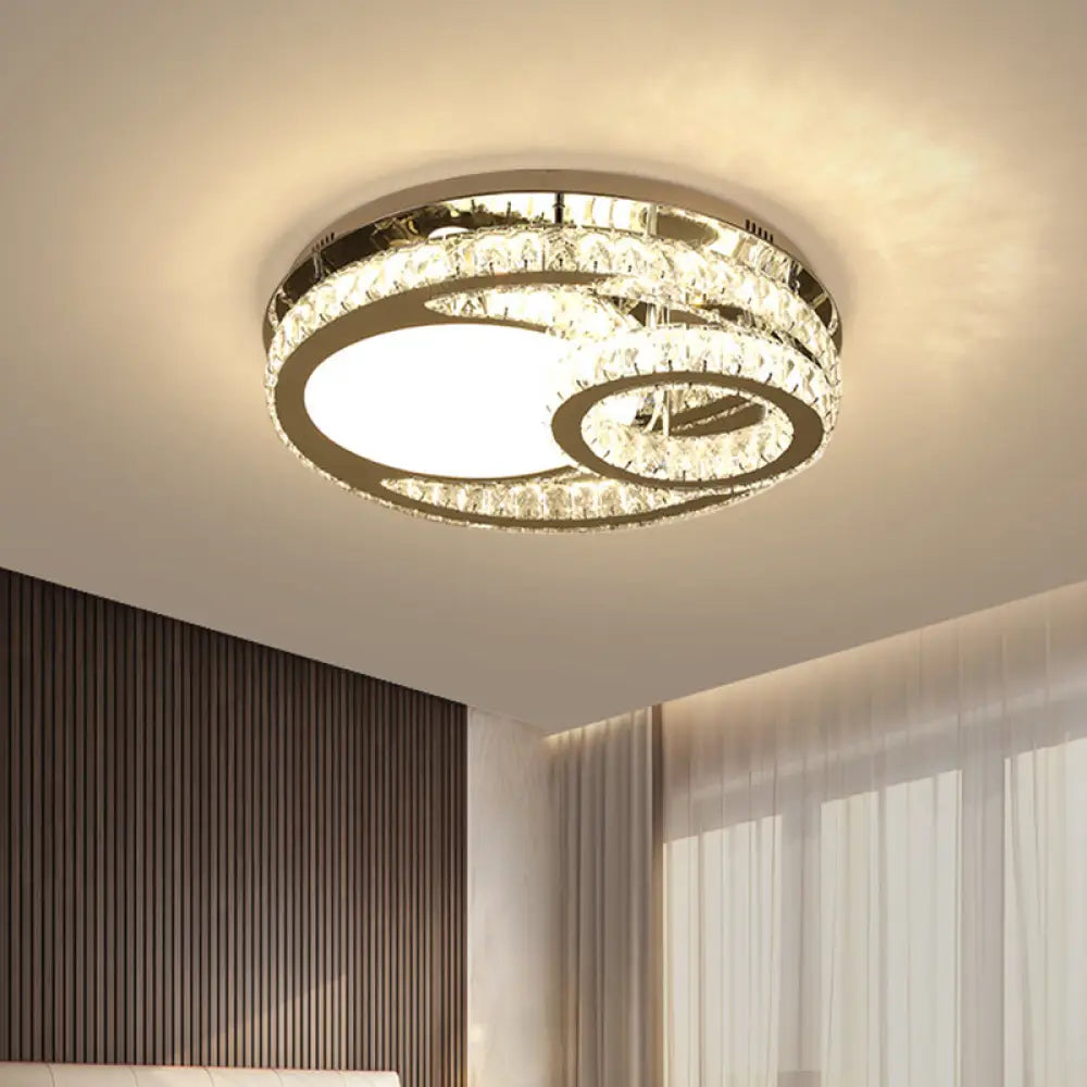 Modernist Beveled Crystal Led Ceiling Light: Round 19.5’/23.5’ Wide Chrome Semi Flush In