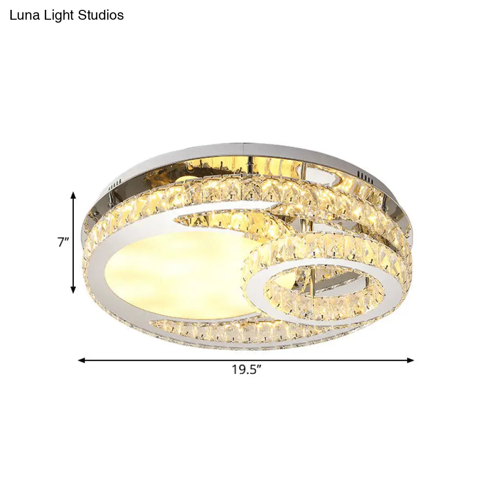 Modernist Beveled Crystal Led Ceiling Light: Round 19.5’/23.5’ Wide Chrome Semi Flush In