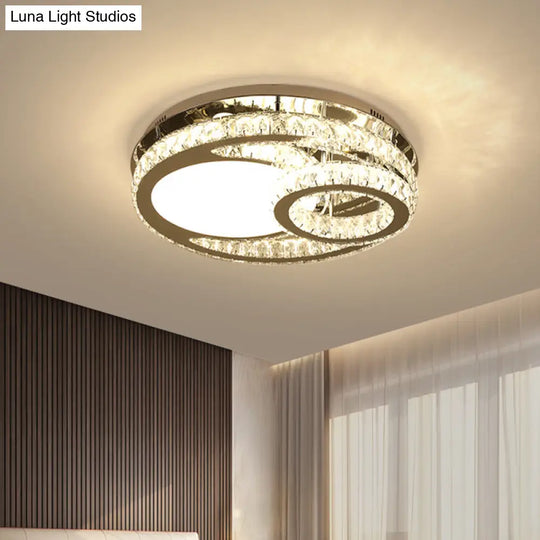 Modernist Beveled Crystal Led Ceiling Light: Round 19.5/23.5 Wide Chrome Semi Flush In Warm/White