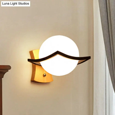 Modernist Black Ball Sconce: 1 Light White Glass Wall For Bedroom
