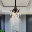 Modernist Black Candelabra Chandelier With Crystal Drops - 3 Head Pendant Light