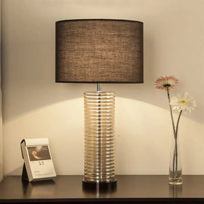 Modernist Black Fabric Straight Sided Task Lamp With Reading Light