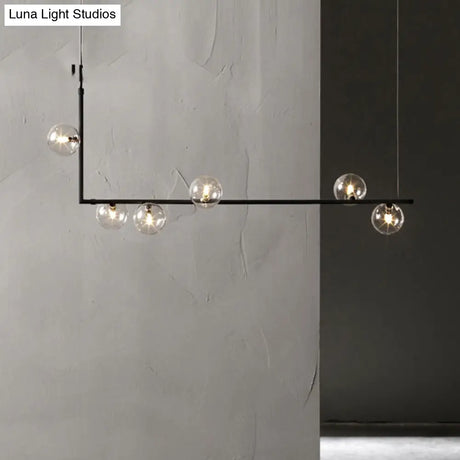 Modernist Black Glass Globe Pendant Light With 6 Bulbs And Right Angled Frame - Warm/White Lighting