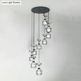 Modernist Black Hexagon Cage Pendant Lamp With Spiral Design - Metal Multiple Hanging Light