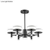 Modernist Black Led Chandelier With Drum Acrylic Shade - 6/8 Lights 3 Color Light Options For