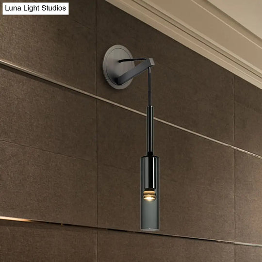 Modernist Black Led Wall Sconce - Crystal Tube Light Fixture For Bedroom