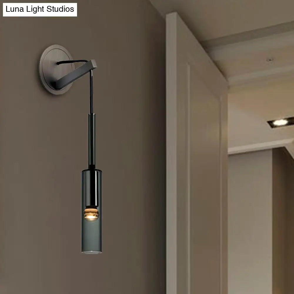 Modernist Black Led Wall Sconce - Crystal Tube Light Fixture For Bedroom