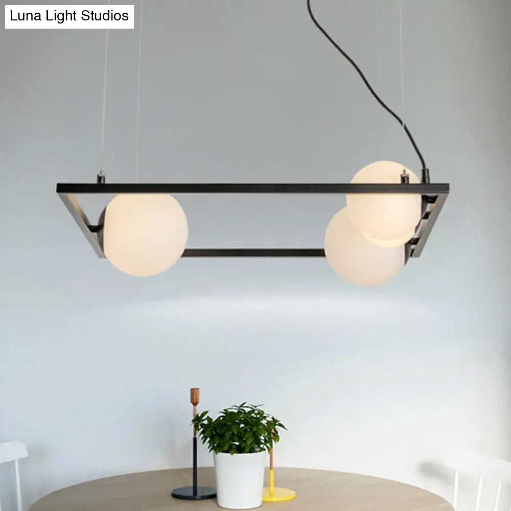 Modernist Bubble Kitchen Chandelier: Ivory Glass 4 Bulb Hanging Pendant With Black/White Square
