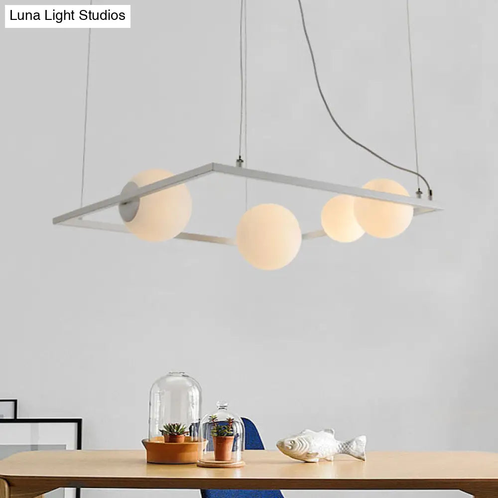 Modernist Bubble Kitchen Chandelier: Ivory Glass 4 Bulb Hanging Pendant With Black/White Square