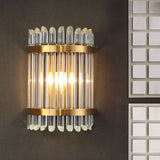 Modernist Clear Crystal 1-Light Wall Mounted Lamp With Gold Finish For Living Room