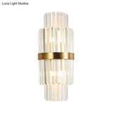 Modernist Clear Crystal Cylinder Wall Lighting Fixture - 2 Lights Golden Sconce Lamp (18/21.5