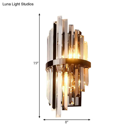 Modernist Clear Crystal Prism Sconce Lighting: 1-Light Black Wall Mounted Lamp For Bedside