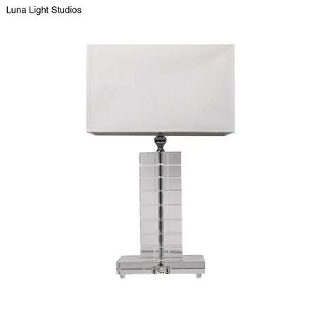 Modernist Clear Crystal Reading Light: White Nightstand Lamp With Rectangular Shape And 1 Bulb