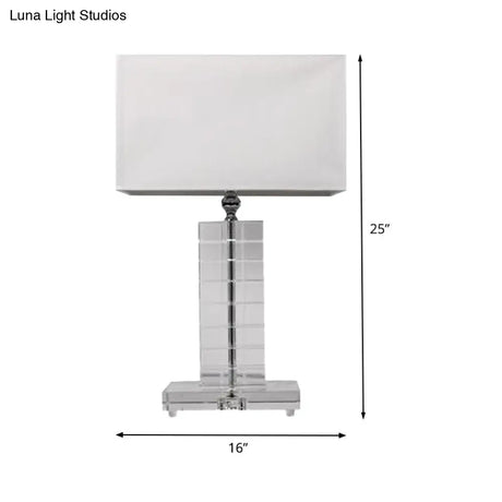 Modernist Clear Crystal Reading Light: White Nightstand Lamp With Rectangular Shape And 1 Bulb