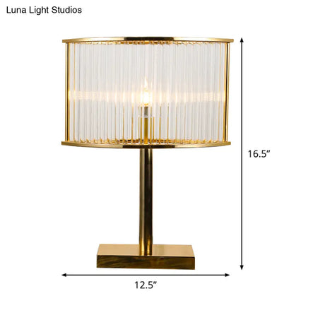 Modernist Clear Crystal Table Light With Gold Metal Pedestal
