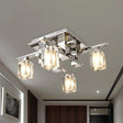 Modernist Clear Glass Flush Ceiling Lamp - Cuboid Semi Light Fixture With 4 Chrome Finish Heads