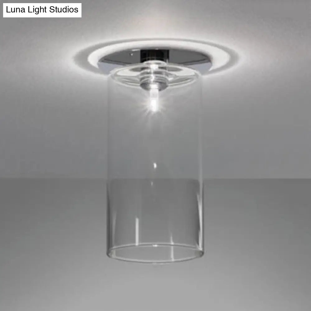 Modernist Clear Glass Flush Mount Lighting - 1 Light Nickel Ceiling Fixture Various Width Options /